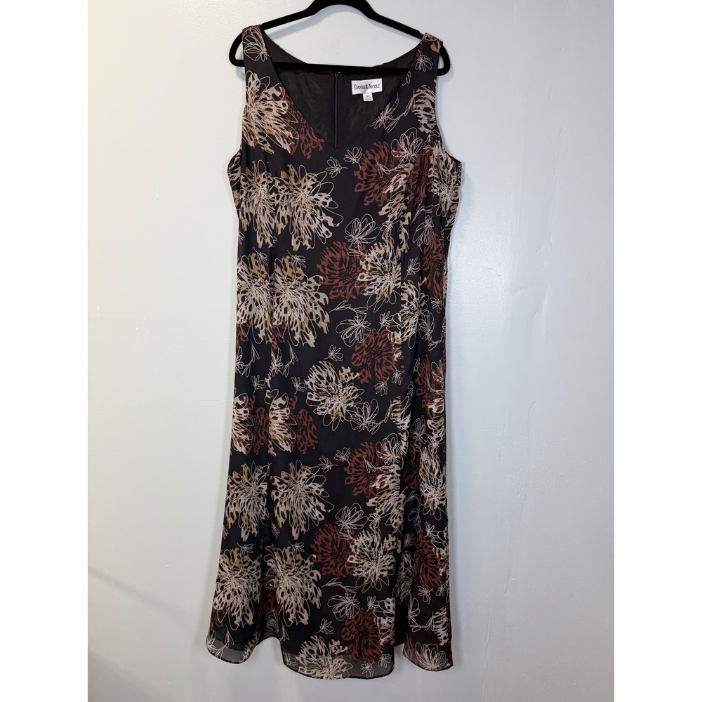 Danny & Nicole Vintage Black‎ Floral Maxi Dress Sleeveless V-Neck Size 18W